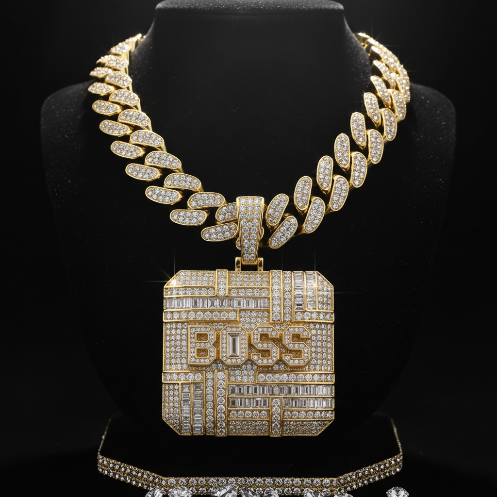 Gold and diamond hip-hop chain, 40 grams