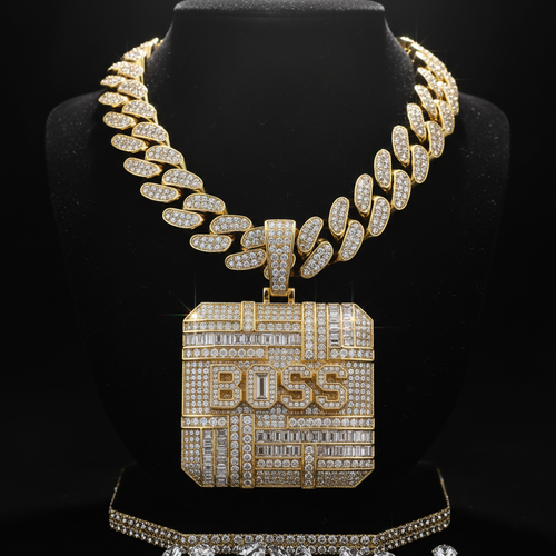 Gold and diamond hip-hop chain, 40 grams