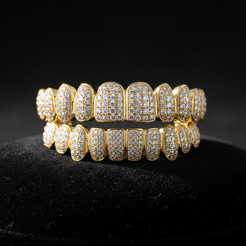 Diamond grillz set in solid gold with brilliant cut diamonds