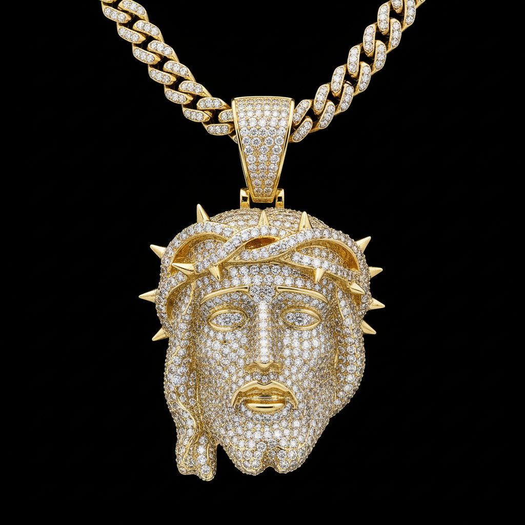 Iced out Jesus piece pendant in solid gold with diamonds