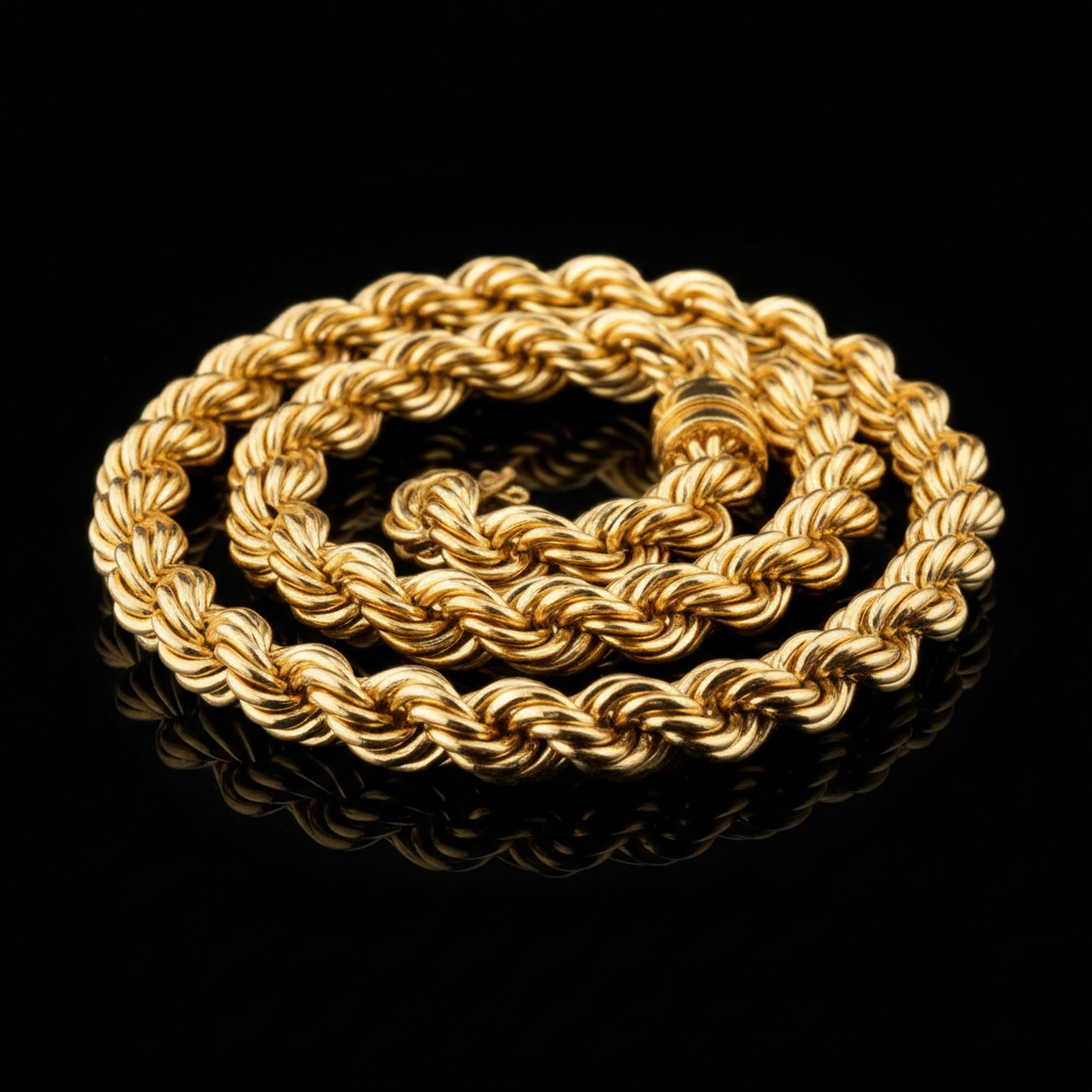 Solid gold rope chain necklace, thick heavy links