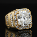 Gold diamond signet ring with large brilliant cut diamond center stone