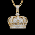 Iced out gold crown pendant fully set with brilliant cut diamonds