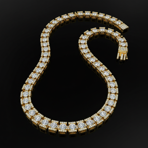 Diamond tennis necklace in solid gold with continuous brilliant cut diamonds